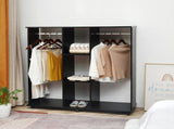 Open Wardrobe Double Mobile Storage Shelves Organizer W/6 Wheels-Black T3398P344214