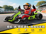 24V Electric Go Kart for Kids with Adjustable Seat for 6-12 Years, Green T3398P422372