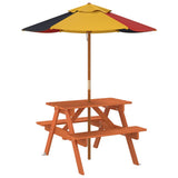 Picnic Table for 4 Kids with Umbrella Solid Wood Fir 3281615