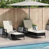 Sun Lounger Reclining 3 pcs Black and Cream White Poly Rattan 365432