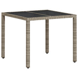 Garden Table with Glass Top Light Grey 90x90x75 cm Poly Rattan 368122