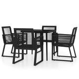 Dining Set Black Powder-coated steel, glass, PVC rattan 3099156