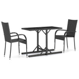 Dining Set Black Polyethylene rattan, Powder-coated steel, Glass 3072440