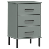Bedside Cabinet with Metal Legs Grey Solid Wood Pine OSLO 350977