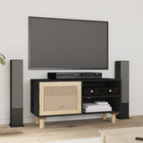 TV Cabinet Black 80x30x40 cm Solid Wood Pine and Natural Rattan 345613