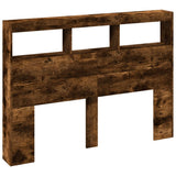 Headboard Cabinet with LED Smoked Oak 140x17x102 cm 839200