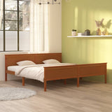 Bed Frame Honey Brown Solid Pine Wood, Plywood Double Durable 322194