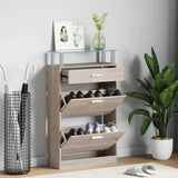 241245 Shoe Cabinet with a Drawer and a Top Glass Shelf Wood Oak Look