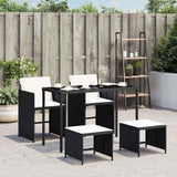 5 Piece Garden Dining Set with Cushions Black Poly Rattan 365080