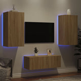 4 Piece TV Wall Units with LED Sonoma Oak Engineered Wood 3216820
