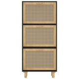 Shoe Cabinet Black 52x25x115 cm Engineered Wood&Natural Rattan 345649
