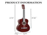 39 Inch Round Barrel Basswood Classical Folk Guitar including gig bag, spare strings, picks, 54873575