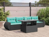 5 Piece Garden Sofa Set with Cushions Black Poly Rattan Acacia 3326558