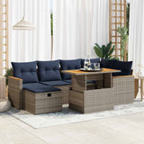 7 Piece Garden Sofa Set with Cushions Grey Poly Rattan Acacia 3328118