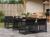 5 Piece Garden Dining Set with Cushions Black Poly Rattan 3210715