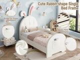 3ft Single Rabbit-Shaped Upholstered Bed Frame, Bunny Ear Headboard & Footboard Storage Pocket, Soft N652P412013W