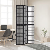 Room Divider 3 Panels Black Solid Wood Paulownia 358768