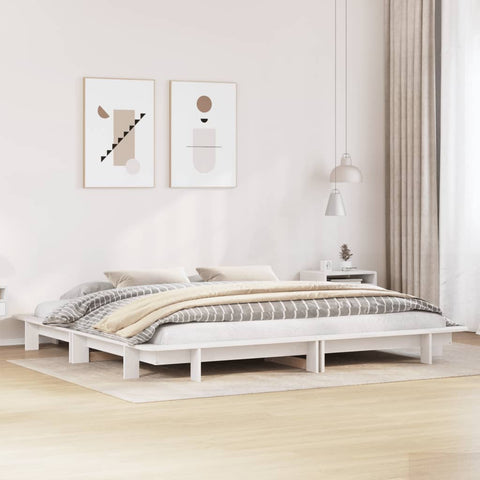 Bed Frame without Mattress White 200x200 cm Solid Wood Pine 3302262
