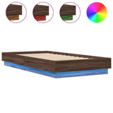 Bed Frame without Mattress with LED Lights Brown Oak 90x190 cm Single 839545