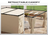 3 x 3 Retractable Pergola, Garden Gazebo Shelter with Curtains, for Grill, Patio, Deck, Beige T3398P325322