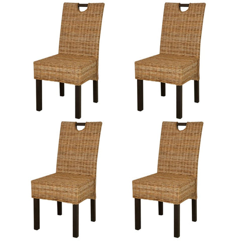 ZNTS Dining Chair 4 pcs Kubu Rattan Mango Wood 274360