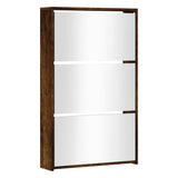Shoe Cabinet with Mirror 3-Layer Smoked Oak 63x17x102.5 cm 342638