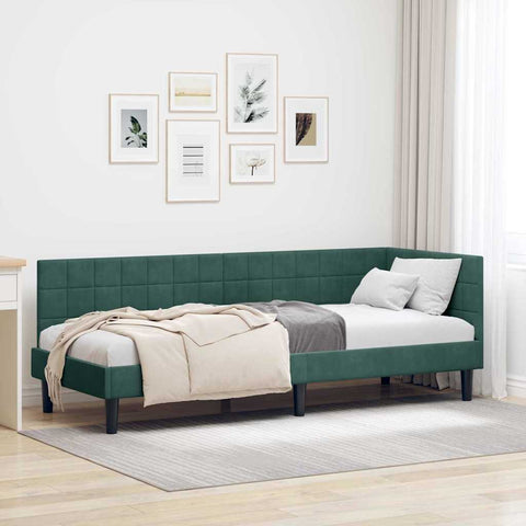 Corner Bed Frame with Headboard Dark green 80 x 200 cm Velvet 42016410