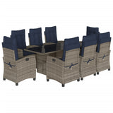 9 Piece Garden Dining Set with Cushions Grey Poly Rattan 3212702
