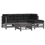 5 Piece Garden Lounge Set with Cushions Grey Solid Wood 3185803