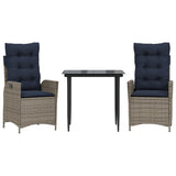 3 Piece Garden Dining Set with Cushions Grey Poly Rattan 3213294