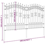 Garden Fence with Spear Top Black 240x125 cm Powder-coated Steel 151086