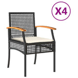 Garden Chairs with Cushions 4 pcs Black Poly Rattan Acacia Wood 366251