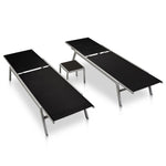 Sun Loungers 2 pcs with Table Steel and Textilene Black 48012