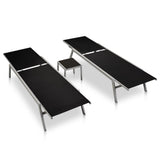 Sun Loungers 2 pcs with Table Steel and Textilene Black 48012