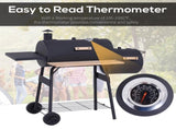 Portable Charcoal BBQ Grill, Cold-rolled Steel, Solid Wood, 104H x 124L x53W cm-Black T3398P314732