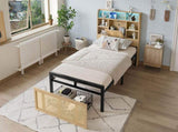Wooden bed, With charging port and LED strip light, 3ft single bed 90190cm, Storage compartments in N604P336373N