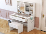 White, hemp surface particle board with triamine, 2 drawers and 4 shelves, dressing table set, LED 74629101