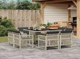 9 Piece Garden Dining Set with Cushions Light Grey Poly Rattan 3210839