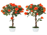 Set of 2 Artificial Plants White Rose Floral in Pot, Fake Plants for Home Indoor Outdoor Decor, T3398P342481