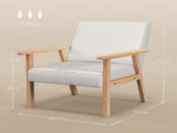 Accent Chair Wood Frame with Thick Linen Cushions Wide Seat Armchair Home Furniture Bedroom Office T3398P328296