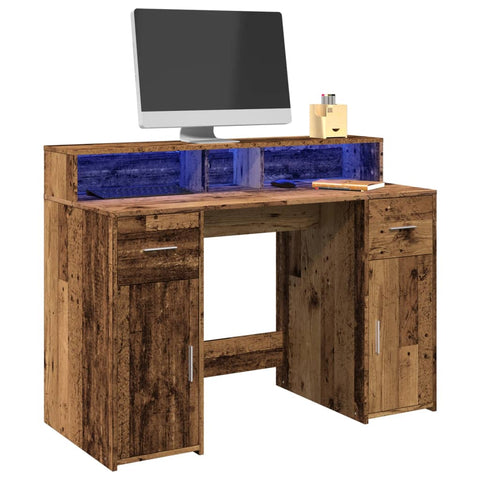 Desk with LED Lights Old Wood 120x55x91 cm Engineered Wood 3309418