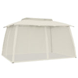 Gazebo with Double Roof and Mesh Walls Cream 3.93x2.93 m Steel 368451