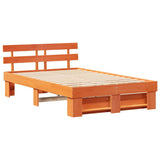 Bed Frame with Headboard Wax Brown 140 x 190 cm Solid Pine Wood 872490