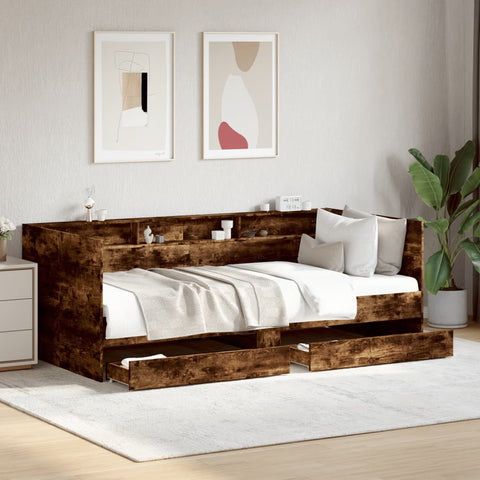 ZNTS Daybed with Drawers without Mattress Smoked Oak 90x190 cm Single 3280857