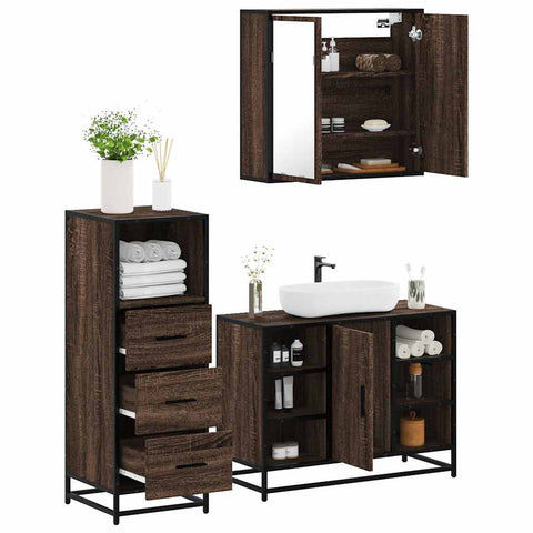 ZNTS 3 Piece Bathroom Furniture Set Brown Oak Engineered Wood 3301034
