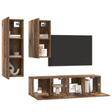 TV Cabinet Set Wall-mounted 4 pcs Old Wood Engineered Wood 3393282