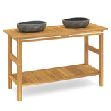 Bathroom Vanity Cabinet with River Stone Sinks Solid Wood Teak 3096583
