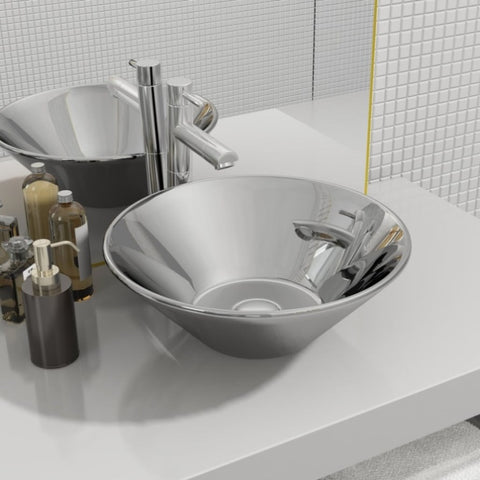 Wash Basin 42x14 cm Ceramic Silver 143493