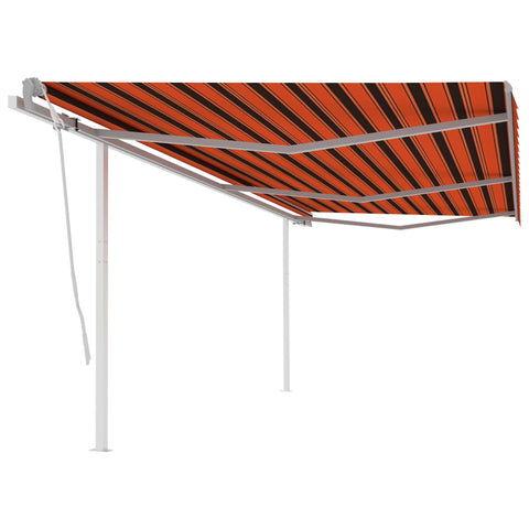 ZNTS Manual Retractable Awning with Posts 6x3.5 m Orange and Brown 3070080