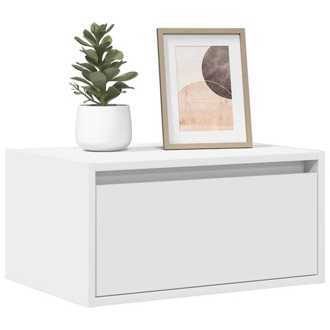 ZNTS Wall-mounted Bedside Cabinet with LED Lights White 860211